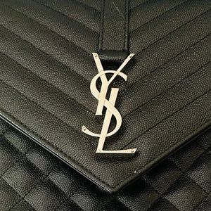 Yves Saint Laurent logo calf skin wallet on chain